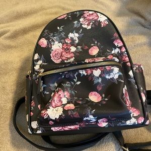 Black floral mini backpack